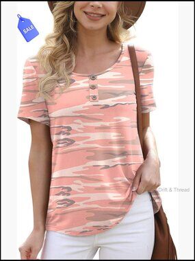 Summer Floral Tunic Top Casual Blouse Short Sleeve Button Up